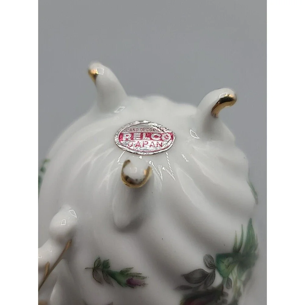 Relco Vintage Tri Footed Teacup Pink Roses Swirl Design Gold Trim
